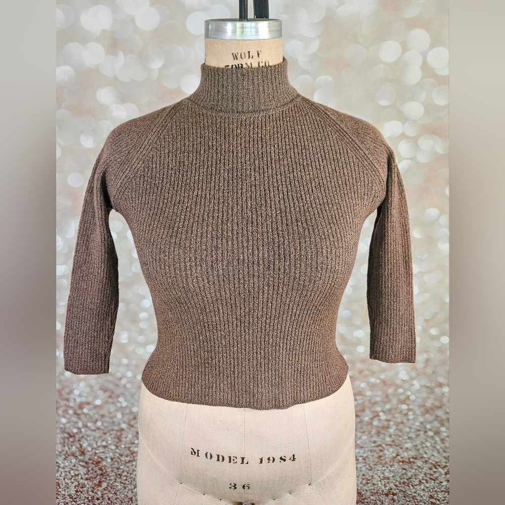 Doncaster Brown Heather Mock Turtleneck Sweater XL Vintage